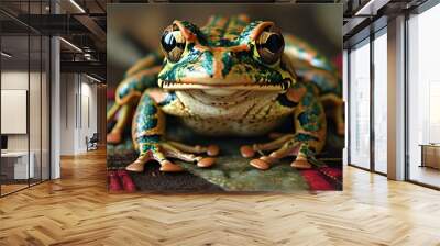 colorful patchwork quilt frog blending into its environment Wall mural