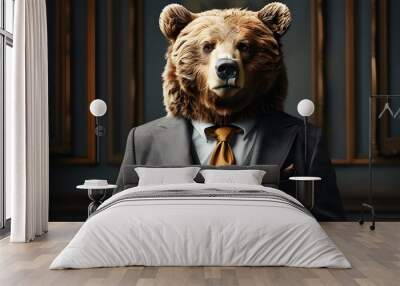 Dapper Business Bear in Stylish Suit Portrait Wall mural