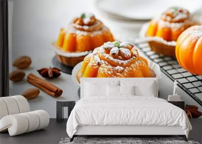 Delicious pumpkin pastry resting on a white surface, inviting and warm Wall mural