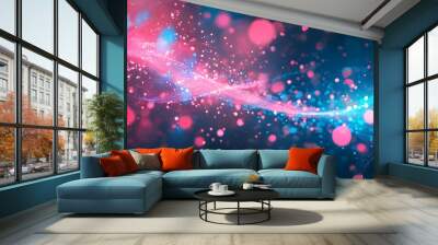 Dreamy abstract cosmic background featuring vibrant pink and blue lights with sparkling particles Wall mural