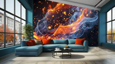 Dynamic Abstract Fire and Smoke Texture with Glowing Ember Effects in a Dark, Mystical Atmosphere for Artistic and Design Projects Wall mural