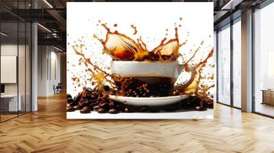 Dynamic coffee splash art on crisp white backdrop Wall mural