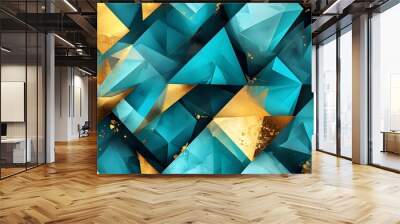 Dynamic geometric abstraction featuring teal and gold triangles in a seamless pattern for modern graphics and bold textiles Wall mural