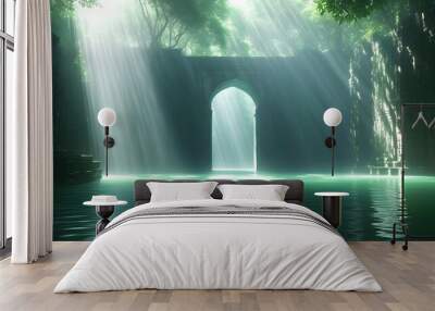 Dynamic Light and Shadow Play through Reflective Surfaces and Textured Environments Wall mural