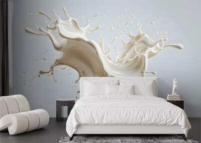 Dynamic splash of milk flowing from a muscular figure symbolizing strength and health, showcasing energy and freshness in a vibrant blue design Wall mural