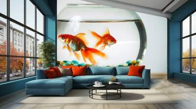 Elegant goldfish gracefully swimming in a bowl with a dreamy, blurred backdrop Wall mural