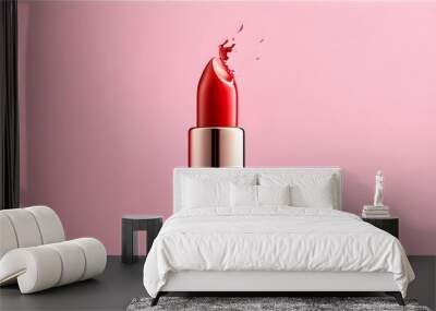 Elegant Red Lipstick Against Soft Pink Backdrop for Womens Day Celebration Wall mural