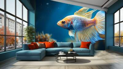 Elegant sea fish gliding gracefully through serene blue aquarium waters Wall mural