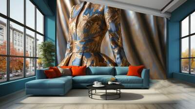 Elegant Silhouettes of Couture Dresses Against a Dazzling Metallic Print Backdrop Wall mural