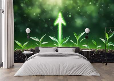 Emerging Green Arrows Symbolizing Ecological Growth and Sustainable Development Wall mural