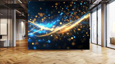 Ethereal Dreamscape of Floating Glittering Light Particles in Blue, Gold, and Black Wall mural