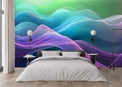 Ethereal dreamscape of soft waves in tranquil shades of purple, blue, and green, evoking a serene sense of flow and tranquility Wall mural