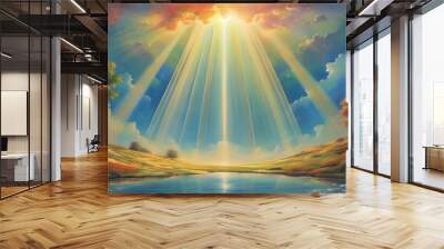 Ethereal Light Beams Representing the Enlightenment of Holistic Education Wall mural