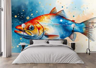 Ethereal light salmon galaxy backdrop with shimmering stars in a watercolor style Wall mural