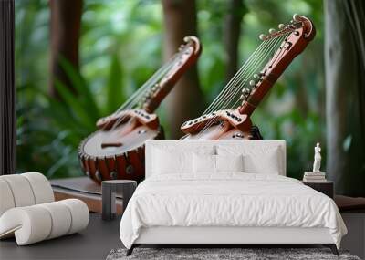 Exquisite elegance of a marimba with vibrant tones and intricate craftsmanship in a serene musical setting Wall mural