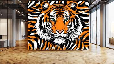 fierce and vibrant tiger print design showcasing the majestic features of this wild mammal with intricate patterns in orange, black, and white against an abstract backdrop Wall mural