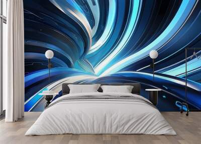 Futuristic Abstract Blue Gradient Curved Line Background for Technology Posters and Promotional Materials Wall mural