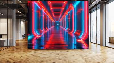 Futuristic Corridor with Neon Lighting, Emphasizing Depth and Modern Design Wall mural