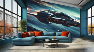 Futuristic journey through starry space at high speed with dynamic motion and vibrant cosmic backdrop Wall mural