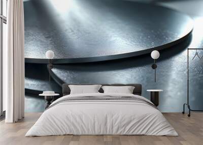 Futuristic Metallic Abstract Background with Shiny Steel Texture and Reflective Silver Elements Wall mural