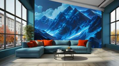 Futuristic mountainous landscape aglow with neon blue light, blending nature and technology in a stunning digital representation Wall mural