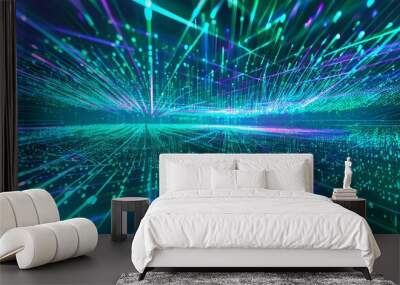 Futuristic neon landscape with a vibrant grid of multicolored lights creating dynamic depth and energy Wall mural