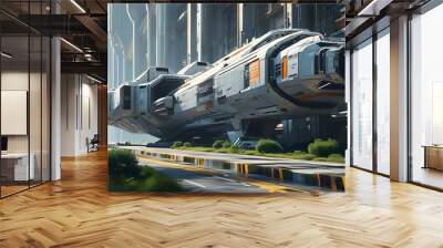 Futuristic spaceship construction at a modern space shipyard station Wall mural