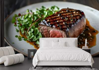 Gourmet filet mignon elegantly plated with rich pepper or savory mushroom sauce Wall mural