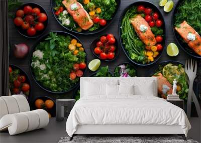 Herb-Infused Grilled Salmon with Fresh Tomatoes Wall mural