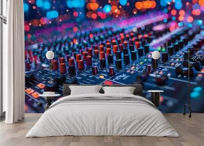 Illuminated mixing console bathed in blue and orange hues Wall mural