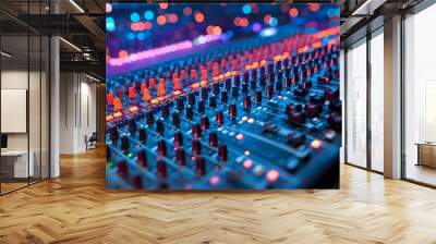 Illuminated mixing console bathed in blue and orange hues Wall mural