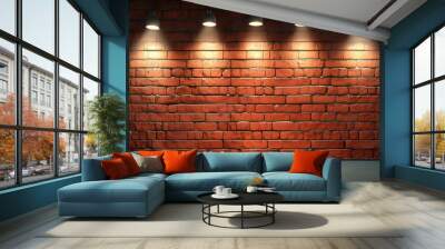 Illuminated vintage red brick wall with textured surface, perfect for grunge-inspired backgrounds and design elements Wall mural