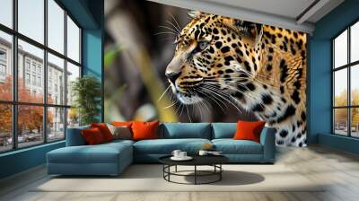 Intense gaze of a leopard stealthily stalking its prey in the wild Wall mural