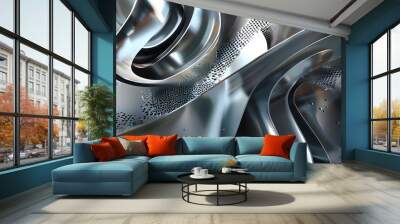 Luminous Abstract Metallic Surface with Flowing Reflections and Perforated Texture Wall mural