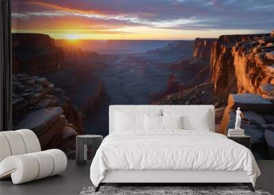 Majestic Canyon Landscape Bathed in the Golden Light of Sunrise Wall mural