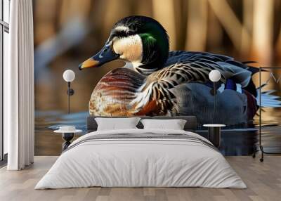 Majestic close-up of a male Common Eider showcasing its striking features and vibrant plumage Wall mural