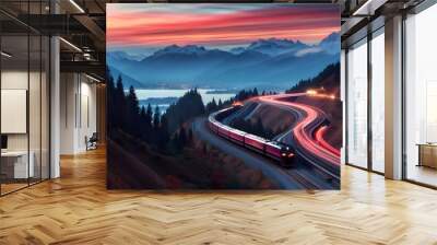 majestic train journey through breathtaking mountain scenery Wall mural