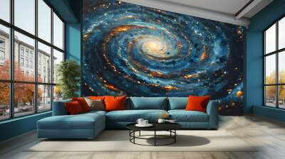 Monochrome Abstract Swirling Galaxy with Spiraling Arms of Stars and Cosmic Dust Wall mural