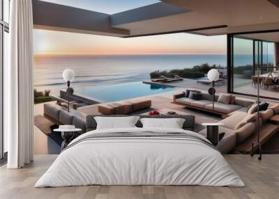 Opulent beachfront home with a stunning rooftop infinity pool offering panoramic Pacific Ocean views in Malibu, California Wall mural