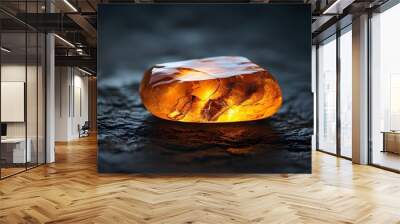 Radiant Amber Gem Illuminating a Dark Textured Surface, Embodying Warmth, Light, Energy, Nature, and Value Wall mural