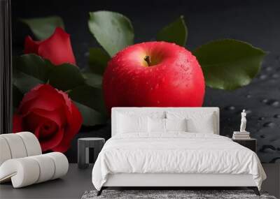 Red Rose Nestled in Juicy Red Apple Wall mural