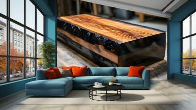 Rustic Elegance of Richly Textured Burnished Black Wooden Cladding Wall mural