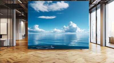 Serene blue ocean under a clear sky with gentle clouds, creating a peaceful and tranquil atmosphere infused with a hint of drama Wall mural