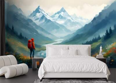 serene river flowing through majestic mountains Wall mural