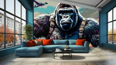 Silverback Gorilla Navigating the Skies in an Airplane Wall mural