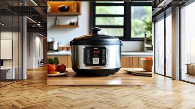 Sleek rice cooker on kitchen table, highlighting efficiency and modern design in home cooking Wall mural