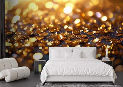 Sparkling golden glitter creating a dazzling luxurious background for festive and glamour-themed designs Wall mural