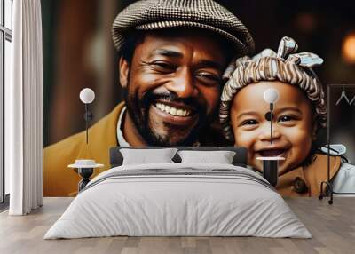 Stylish father enjoying a joyful moment with his happy baby Wall mural