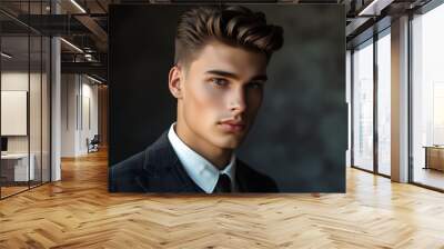 Stylish Young Man in Business Suit Showcasing Modern Mens Fashion and Elegance Wall mural