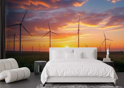 Sunset over wind turbine highlighting alternative energy for a sustainable future Wall mural